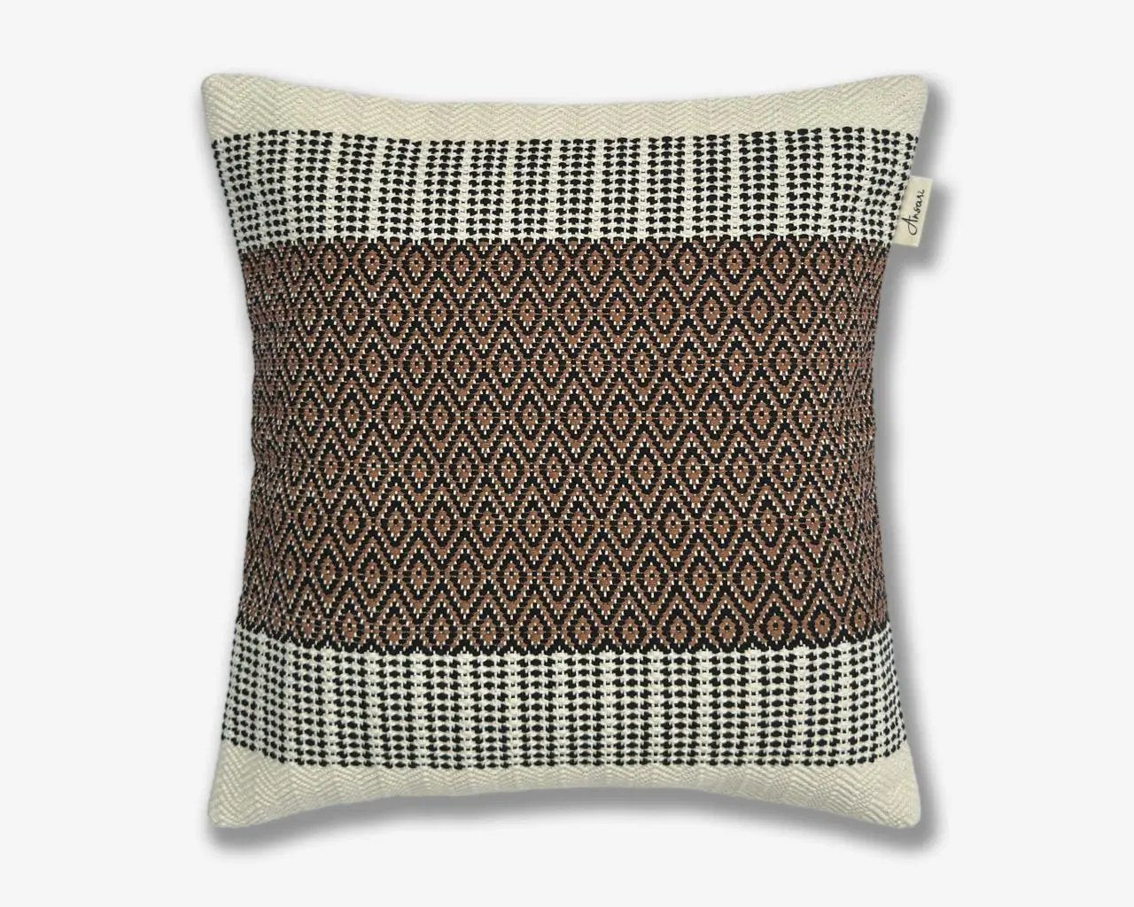 Boho Cushion Cover - Hand Woven in Brown, Black & Natural