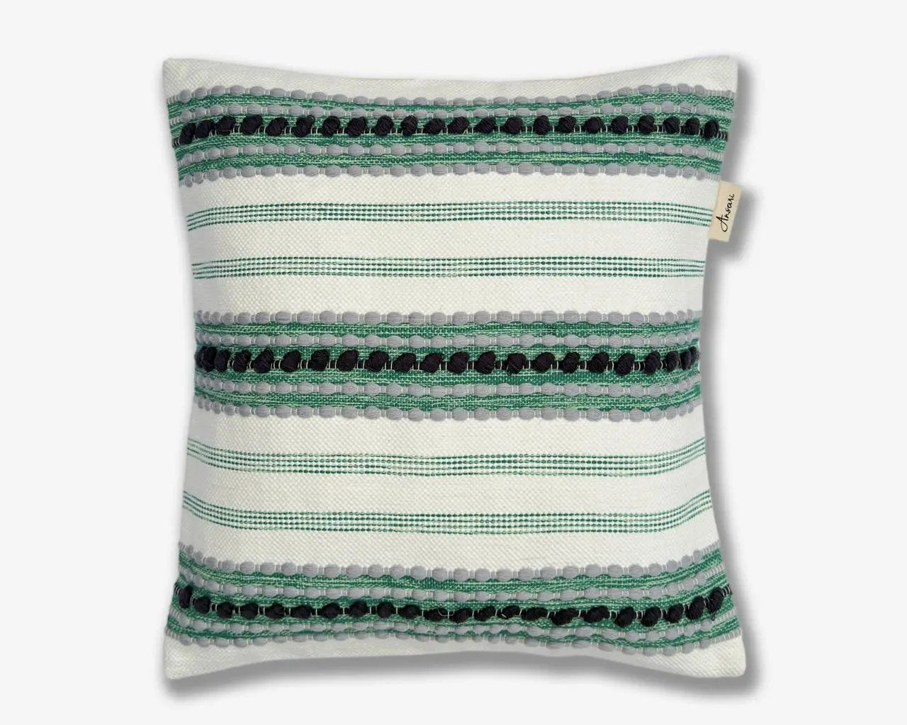 Hand Crafted Green Cushion - Natural & Black Accent