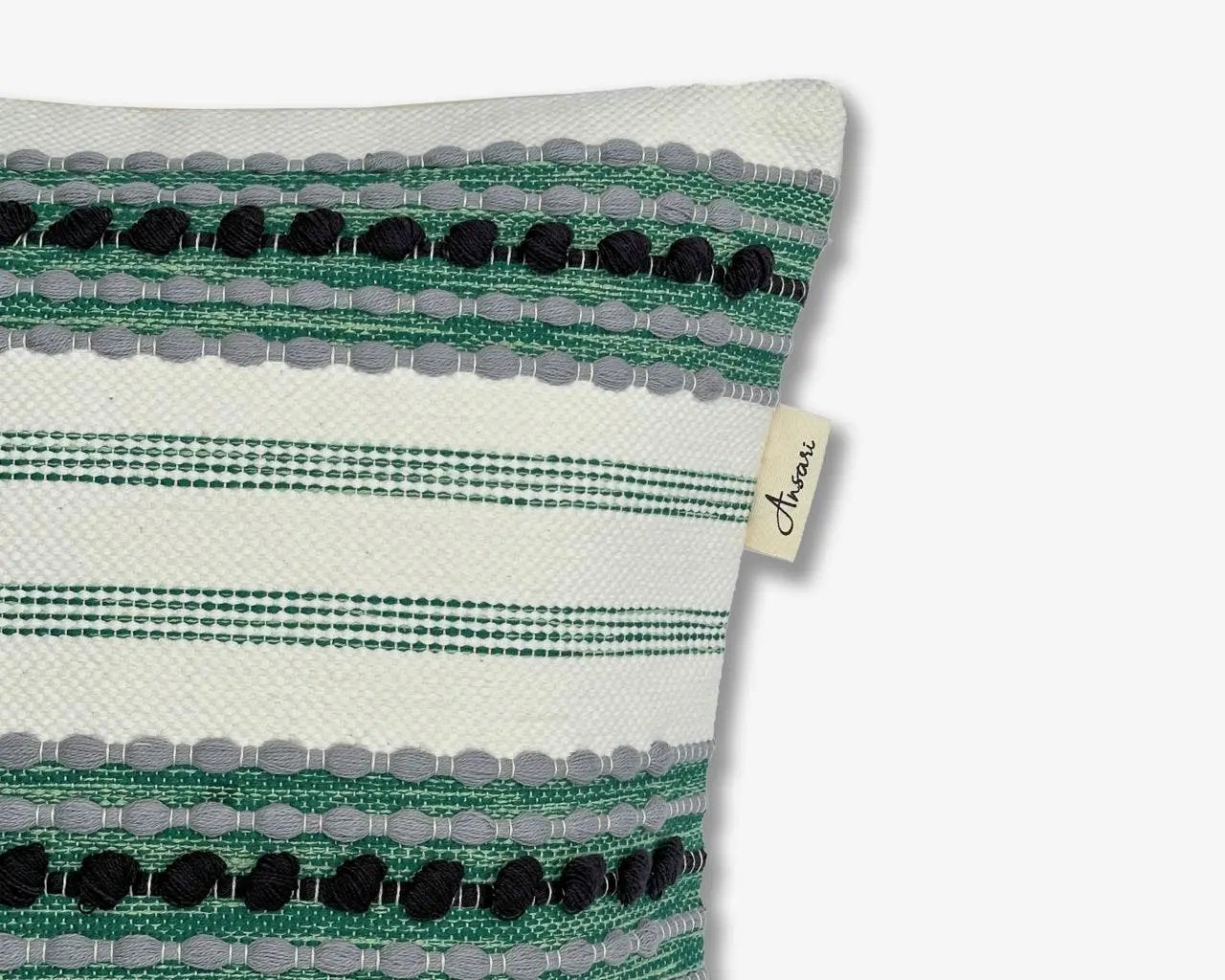 Hand Crafted Green Cushion - Natural & Black Accent