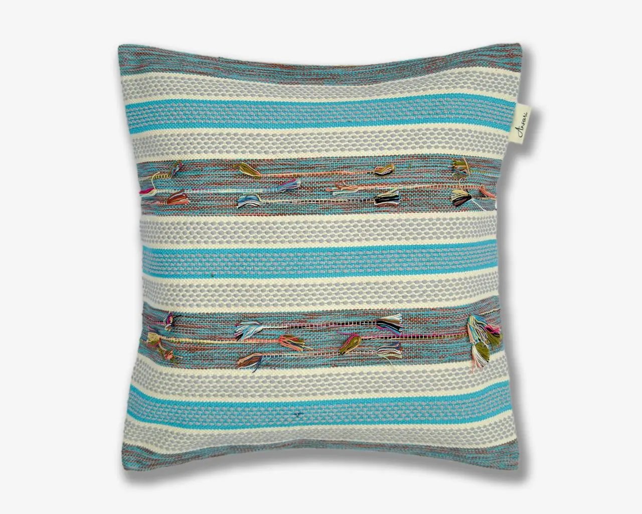 Hand Woven Cushion Cover in Natural & Gray, Navy - Eco-Friendly Home Decor