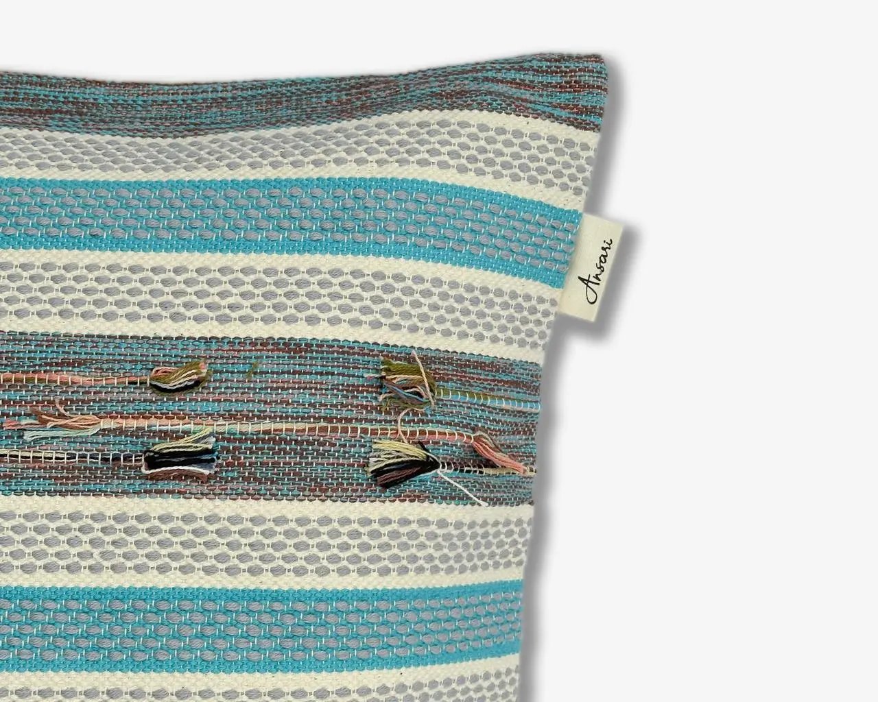 Hand Woven Cushion Cover in Natural & Gray, Navy - Eco-Friendly Home Decor