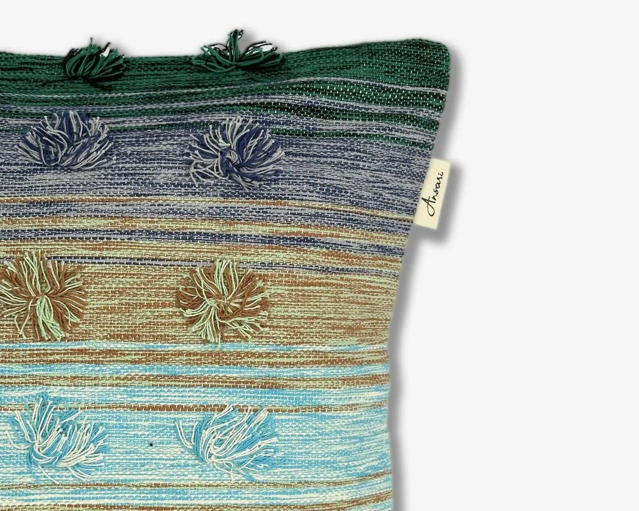 Hand Crafted Cushion Cover in Gray, Green & Yellow