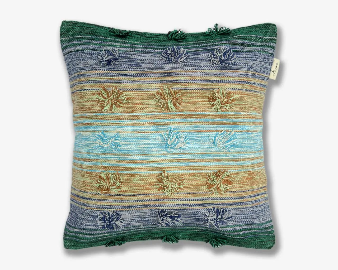 Hand Crafted Cushion Cover in Gray, Green & Yellow