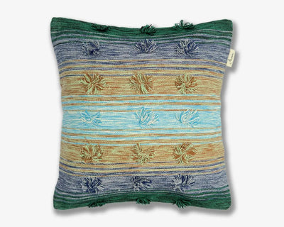 Hand Crafted Cushion Cover in Gray, Green & Yellow
