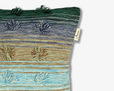 Hand Crafted Cushion Cover in Gray, Green & Yellow