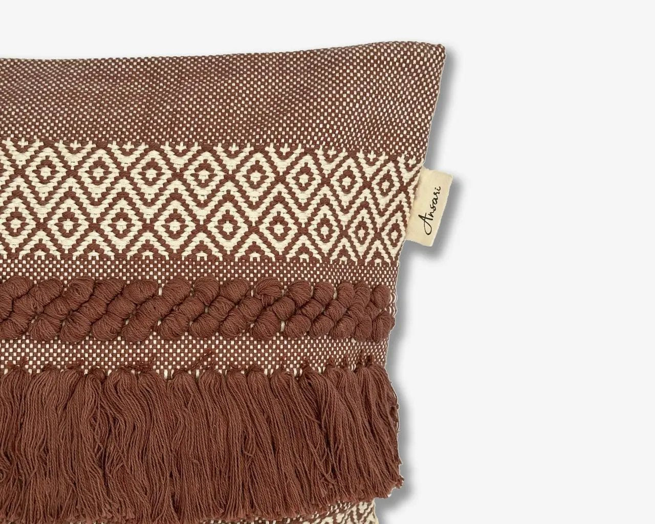 Boho Cushion Cover - Hand Woven Natural and Dark Brown Design