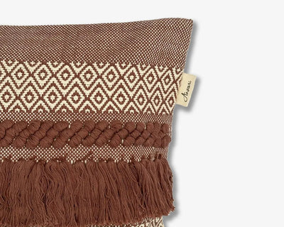 Boho Cushion Cover - Hand Woven Natural and Dark Brown Design