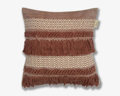 Boho Cushion Cover - Hand Woven Natural and Dark Brown Design