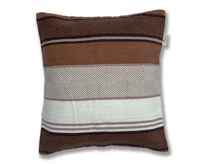 Boho Cushion Cover - Hand Woven Natural & Brown Design