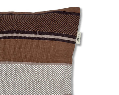 Boho Cushion Cover - Hand Woven Natural & Brown Design