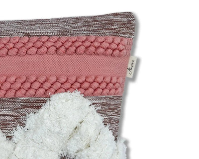 Hand Woven Shaggy Style Cushion Cover - Natural ,Pink & Black