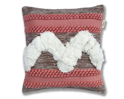 Hand Woven Shaggy Style Cushion Cover - Natural ,Pink & Black