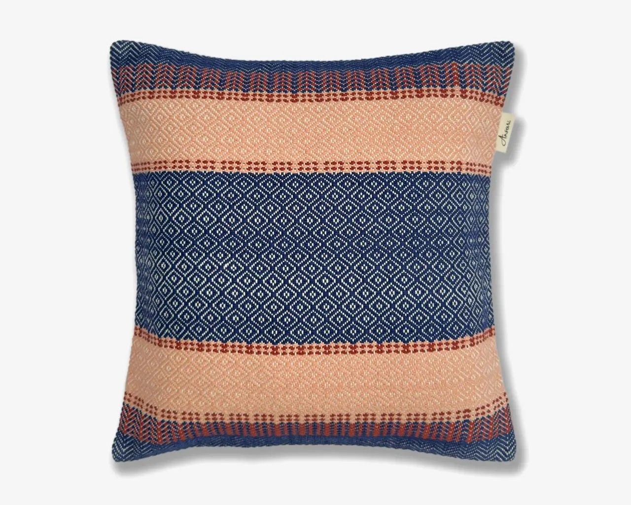 Boho Cushion Cover - Hand Woven in Brown, Blue & Orange