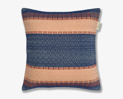 Boho Cushion Cover - Hand Woven in Brown, Blue & Orange