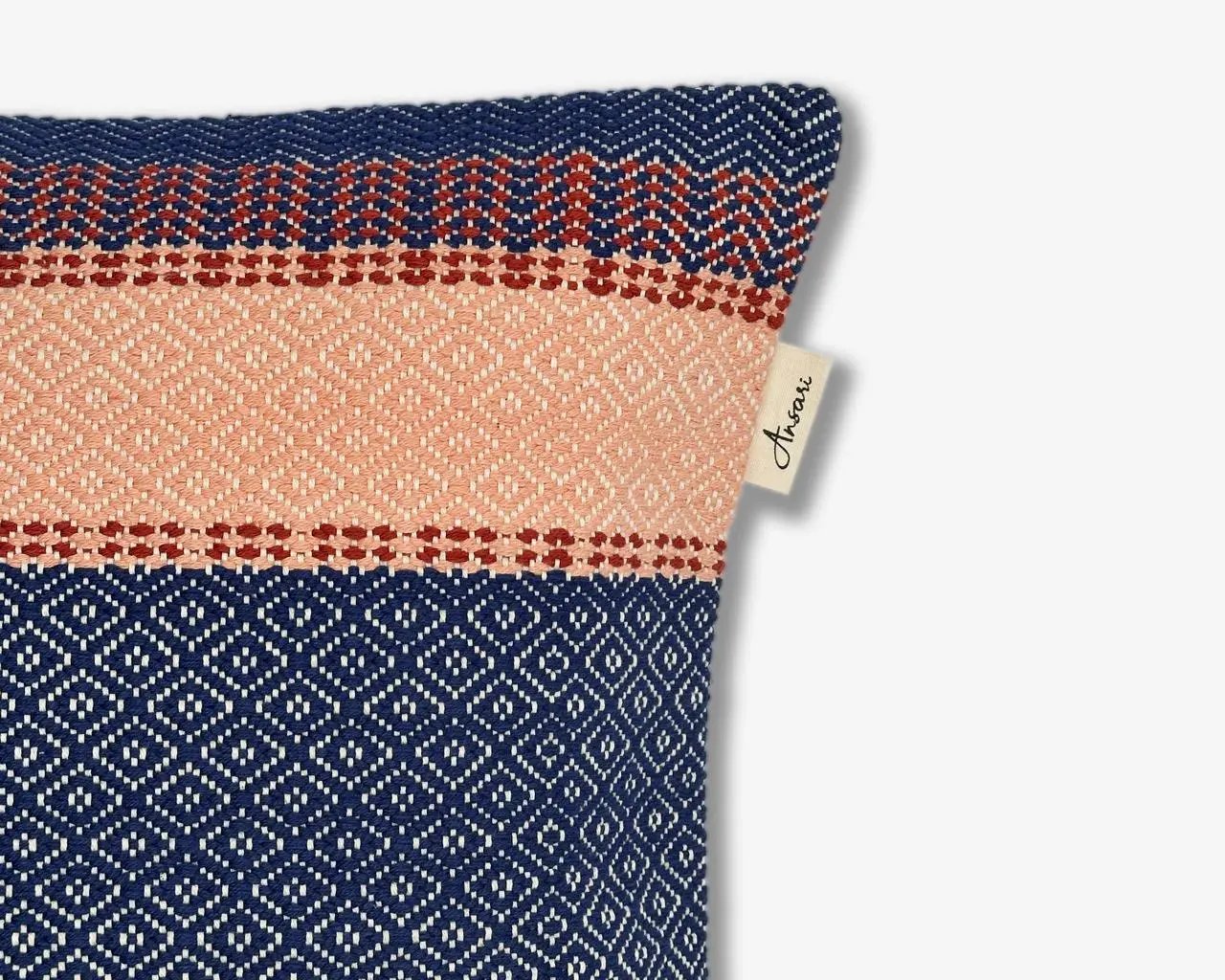 Boho Cushion Cover - Hand Woven in Brown, Blue & Orange