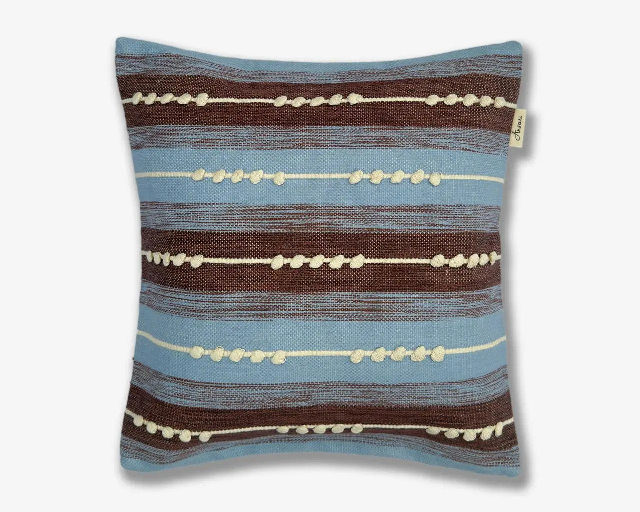 Striped Handcrafted Cushion in Brown and Navy - Unique Handcrafted Striped Cushion for Home Decor