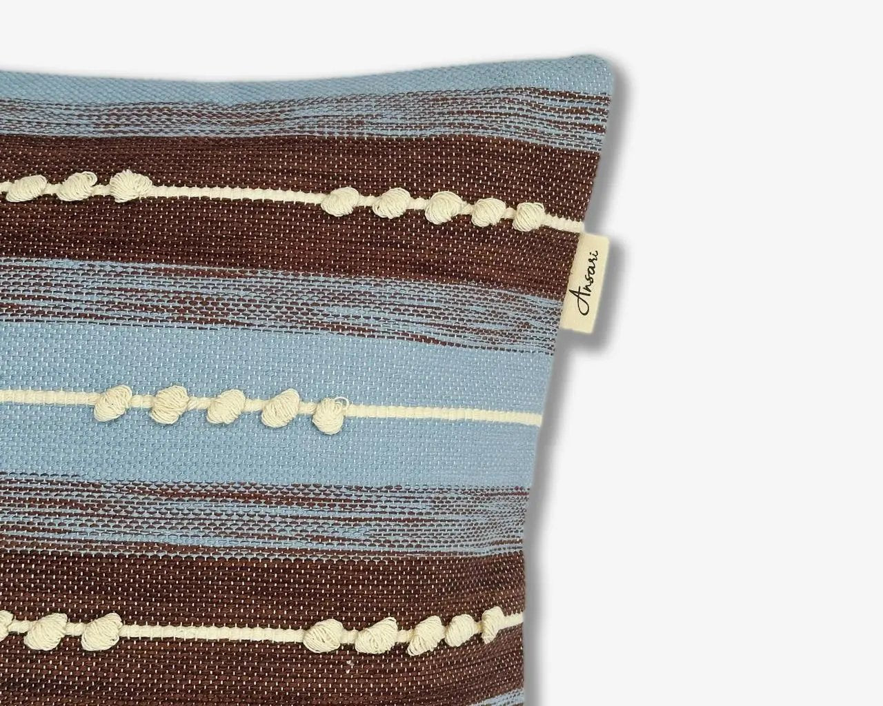 Striped Handcrafted Cushion in Brown and Navy - Unique Handcrafted Striped Cushion for Home Decor