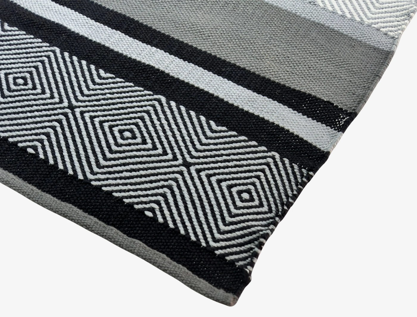 Hand Woven Rugs - Black, white & gray - Ansari