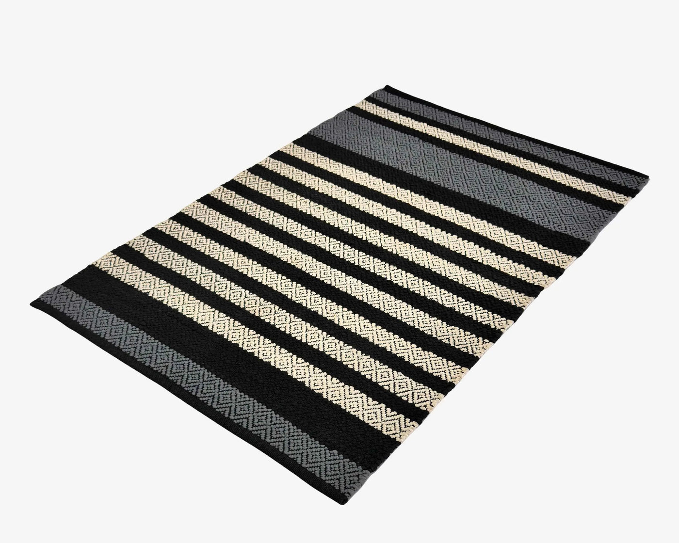 Hand Woven Rugs - Black & Natural Stripes for a Stylish Home