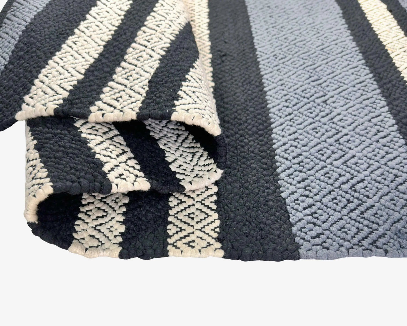 Hand Woven Rugs - Black & Natural Stripes for a Stylish Home