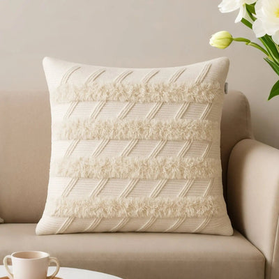 Hand Woven Cushion Cover in Shaggy Style - Natural
