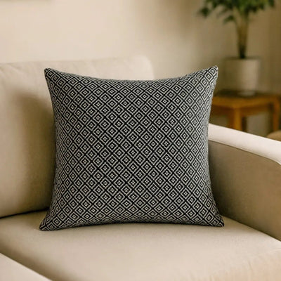 Boho Hand Woven Cushion Cover in White & Black