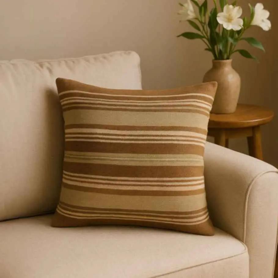 Hand Woven Cushion Cover Natural & Brown - Eco-Friendly Home Decor
