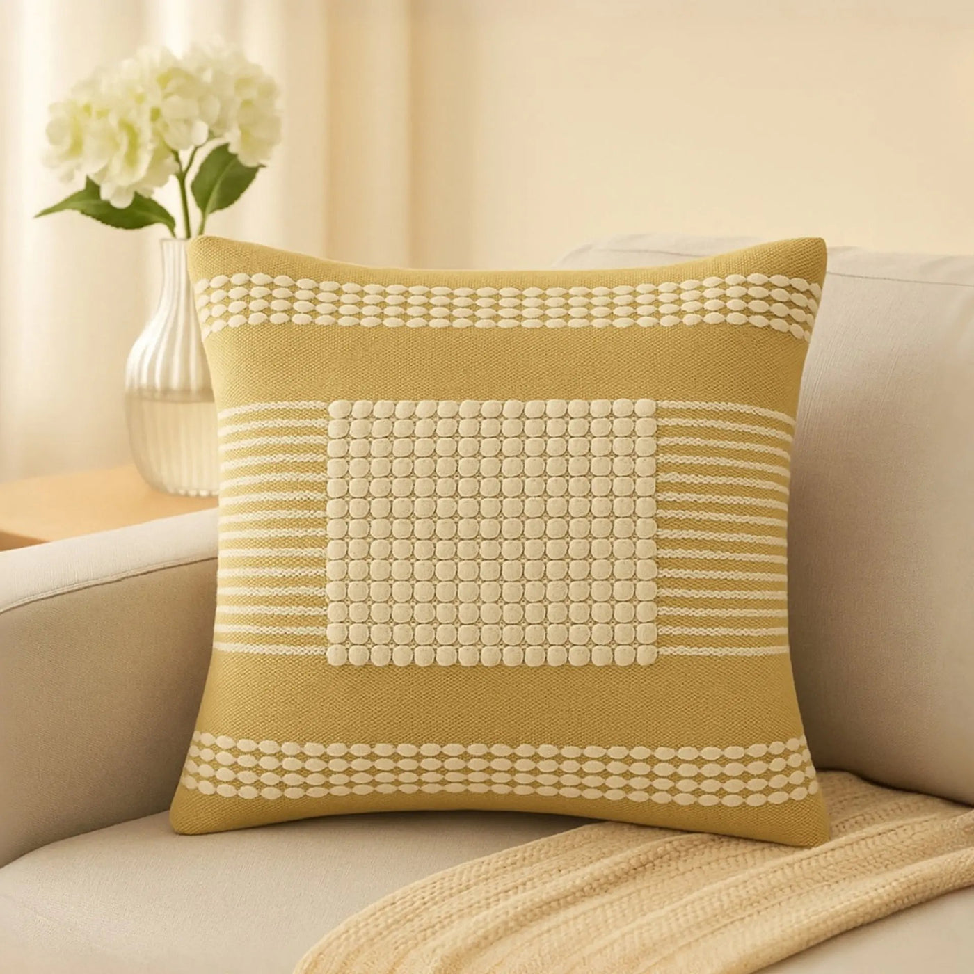 Handcrafted Cushion Cover in Natural & Yellow for Unique Home Decor