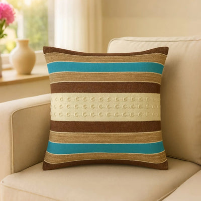 Hand Crafted Cushion in Navy, Natural & Brown - Unique Home Decor