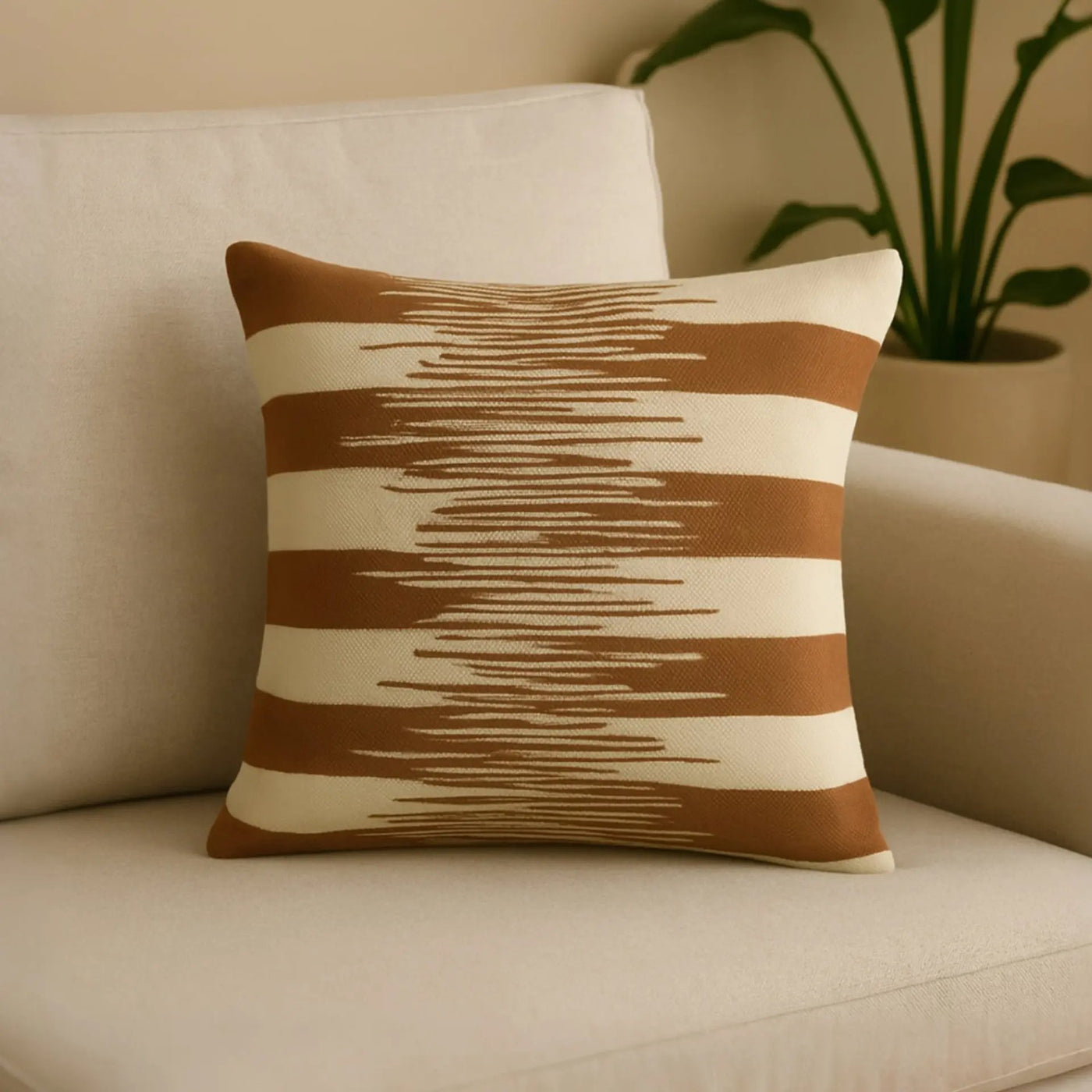 Striped Hand Woven Cushion Cover in Brown and Natural Tones