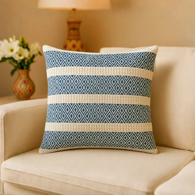 Handcrafted Blue Cushion Cover - Artisan Blue & Natural Design