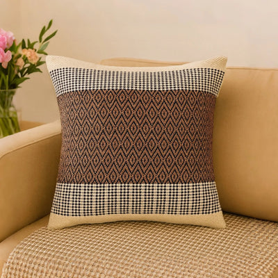 Boho Cushion Cover - Hand Woven in Brown, Black & Natural